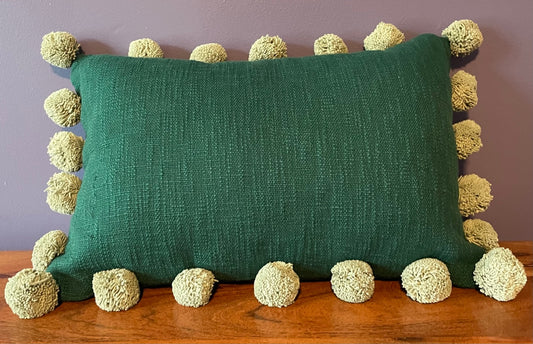 Decorative Pillow: Green with Pom Pom